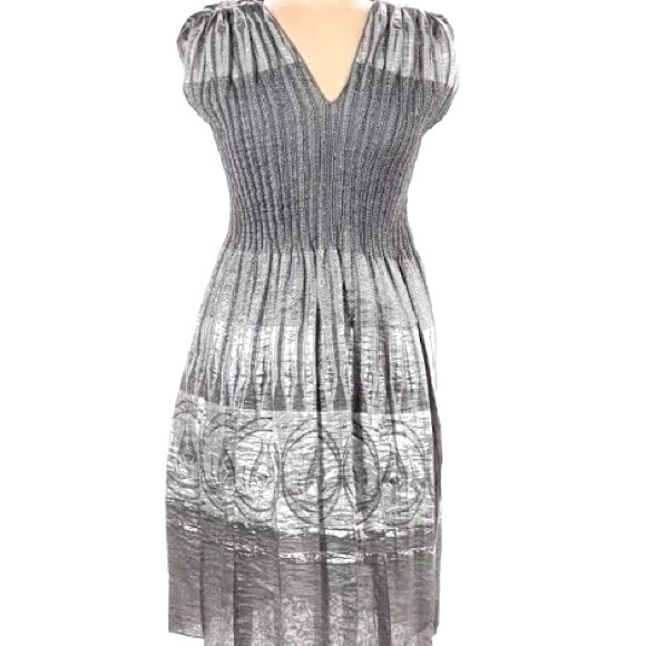 Max Studio Silver Metallic Jacquard Smock Cocktail Dress - Picture 2 of 8
